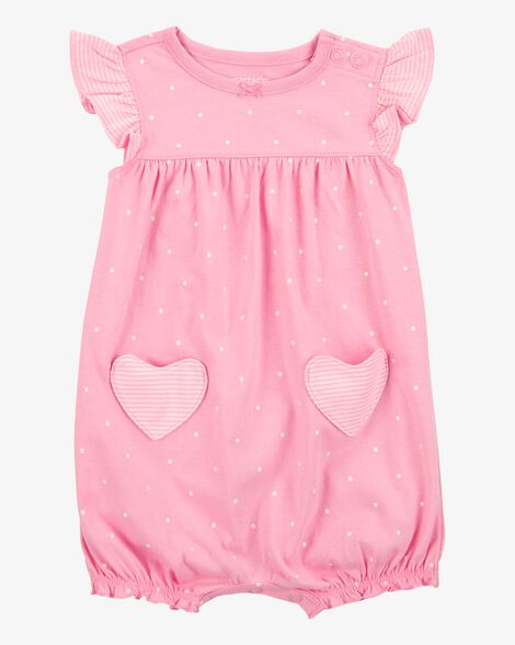  Product image 1 of Baby Heart Short-Sleeve Cotton Romper - Pink