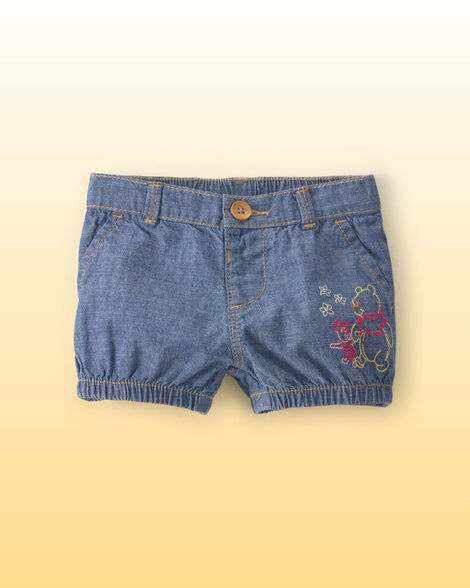 Baby Girl Disney© Winnie the Pooh Chambray Embroidered Bubble Shorts - Medium Wash