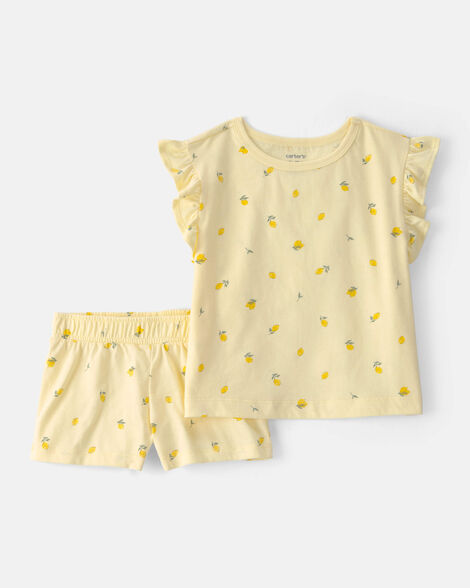 toddler girl 2-piece lemon top & short set - yellow