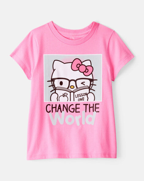 girls hello kitty® "change the world" short-sleeve graphic tee - pink