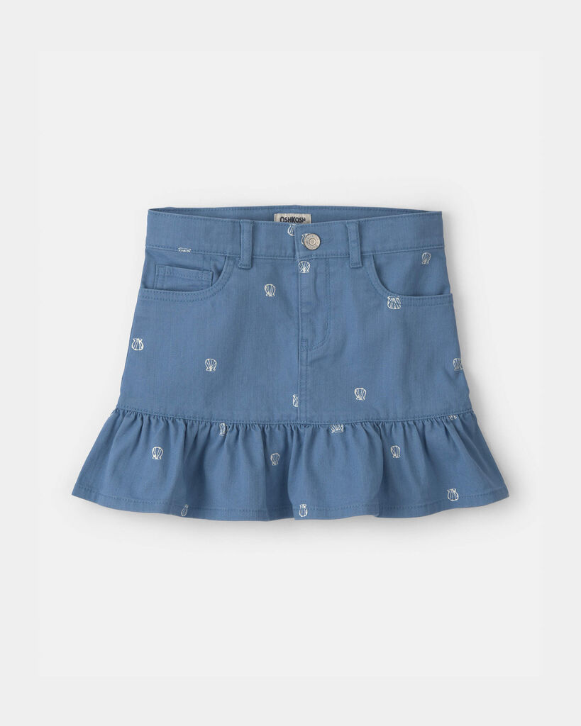 OshKosh B'gosh Girls Seashell Twill Ruffle Skirt - Medium Wash 10 Medium Wash
