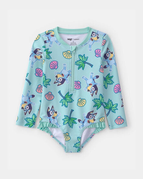 toddler girl 1-piece bluey™ rashguard swimsuit - blue