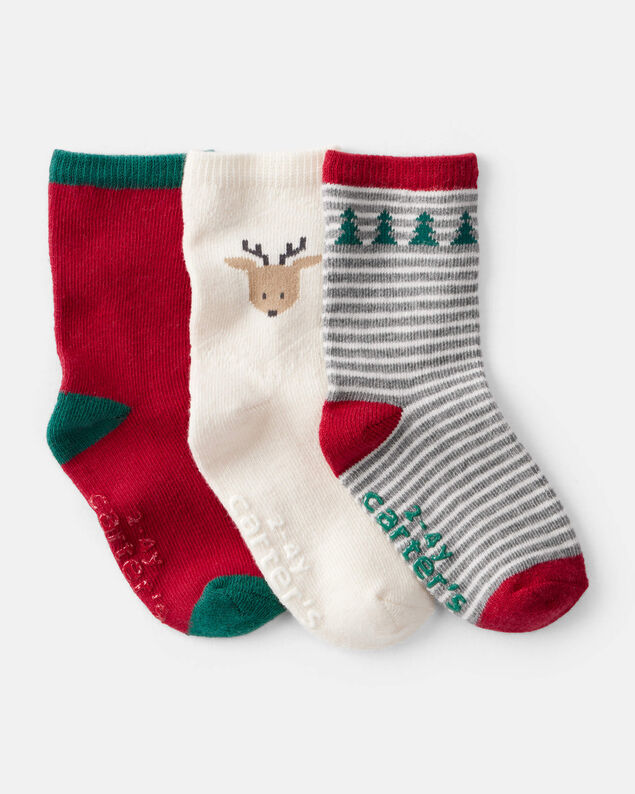 Product image 1 of Toddler Boy 3-Pack Christmas Reindeer Crew Socks