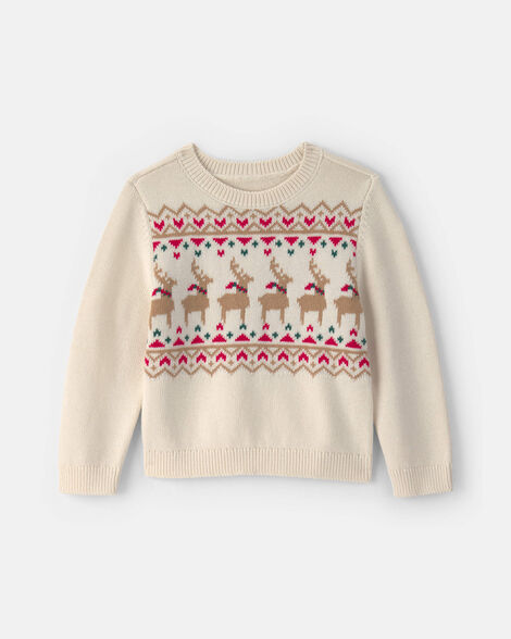 toddler girl reindeer fair isle sweater - cream