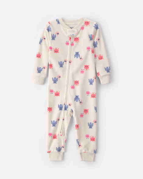 baby girl 1-piece monster 2-way zip dreamplush snug fit pajama - cream
