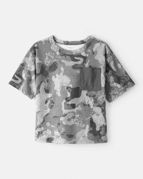 Boys Camo Cotton Short-Sleeve Pocket Tee - Grey