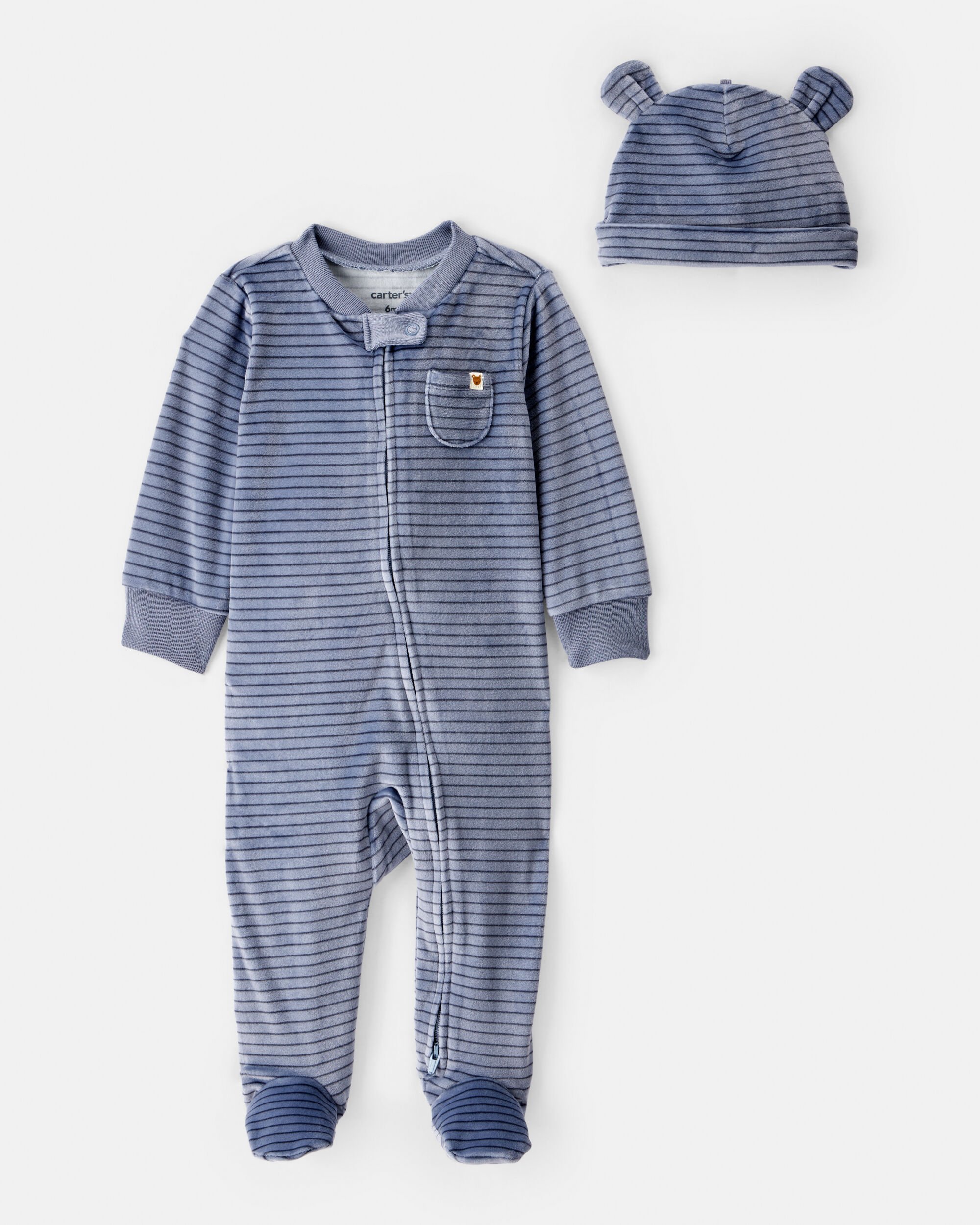 Baby Boy 2-Piece Velour Long-Sleeve Snug Fit Sleep & Play Pajamas - Blue