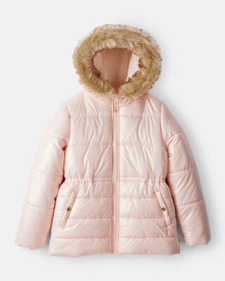 Girls Hooded Puffer Jacket - Burgundy