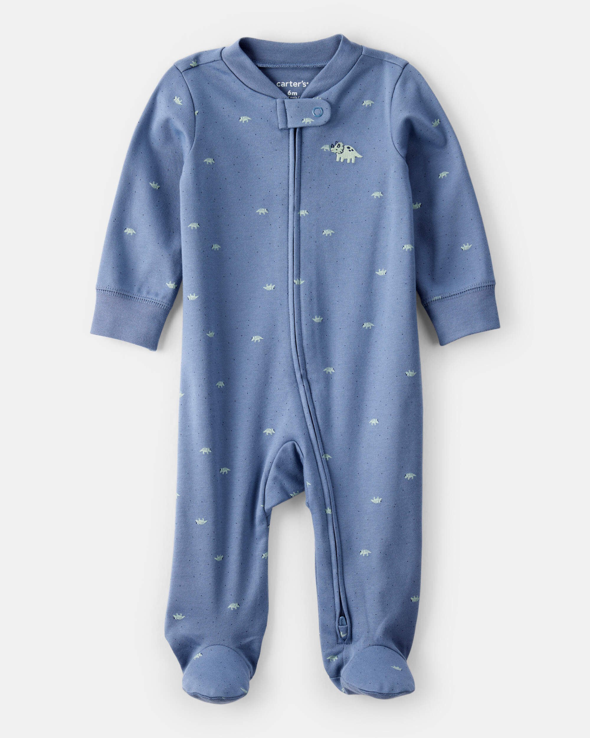 Baby Boy Rhino Print 100% Cotton Long-Sleeve Sleep & Play - Navy Blue