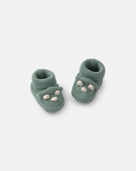 baby boy dinosaur baby booties - green