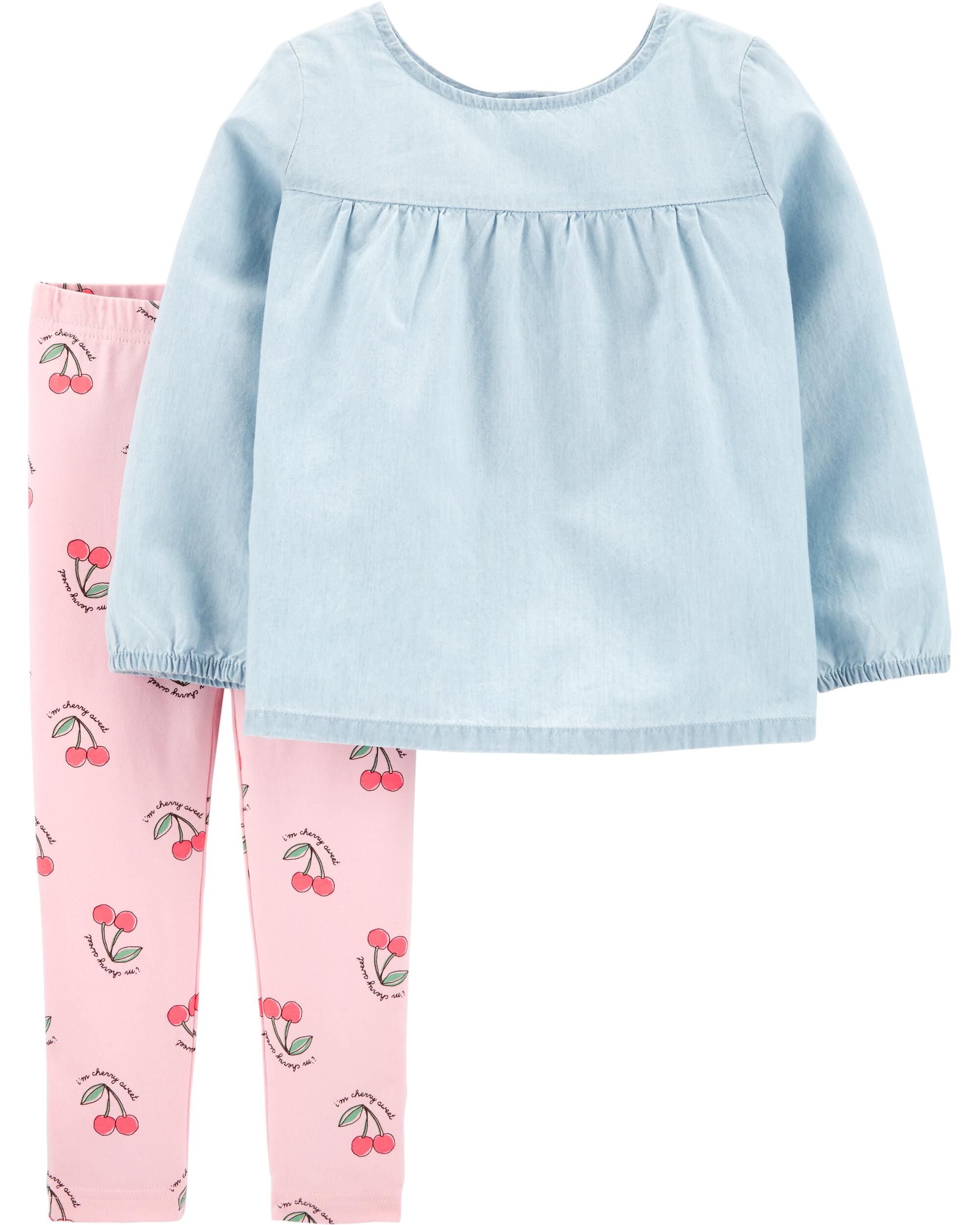 baby girl carter's floral tee & chambray shortalls set