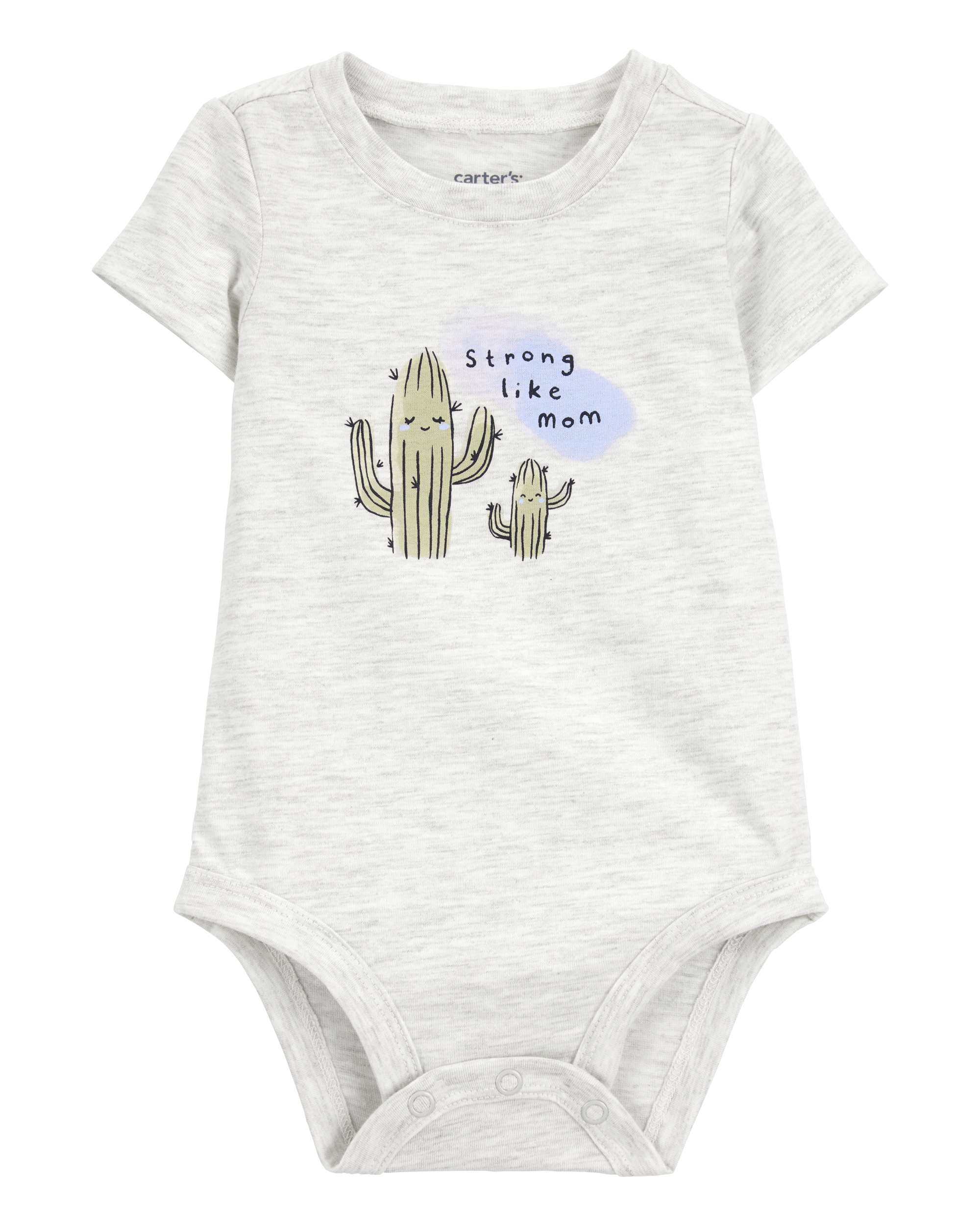 Baby "Strong Like Mom" Cactus Short-Sleeve Bodysuit - Gray