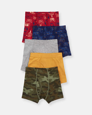 Product image 1 of Boys 5-Pack Camo Boxer Brief Underwear - Red/Green/Yellow