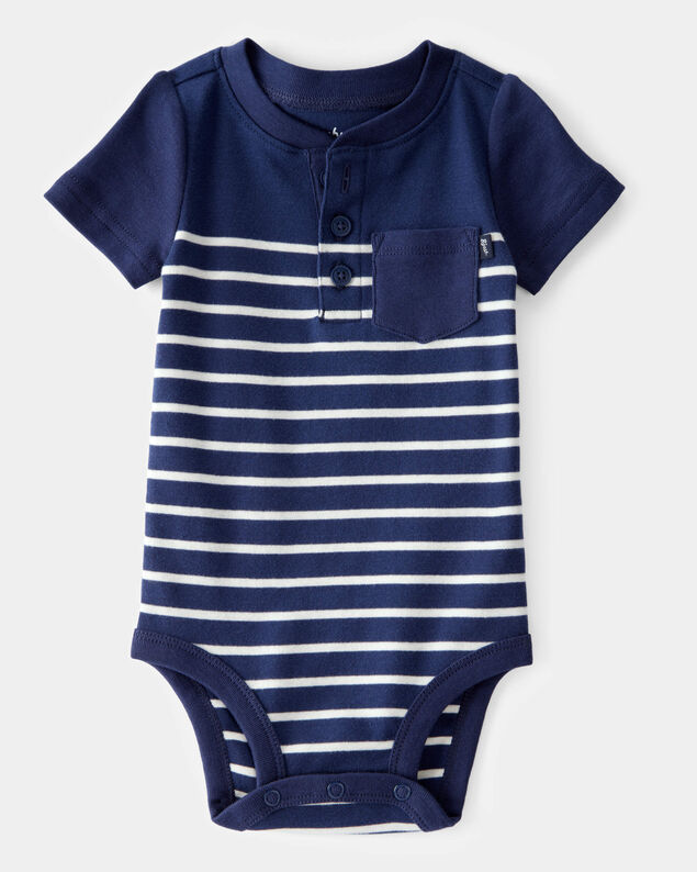 Product image 1 of Baby Ribbed Striped Button Down  Short-Sleeve Bodysuit - Navy