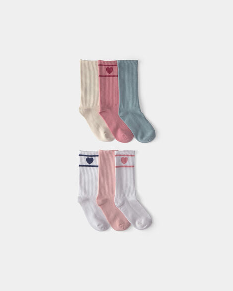girls 6-pack heart varsity stripe crew socks