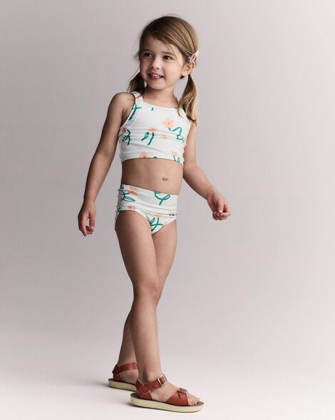 Toddler Girl Tankini in Floral Print - Light Green