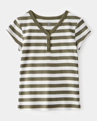 Product image 1 of Kid Ribbed Henley Striped Short-Sleeve Shirt - Green