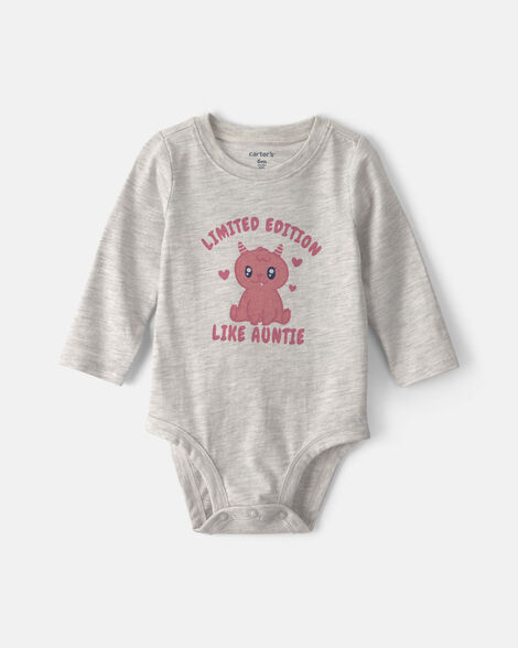 baby girl 'limited edition like auntie' long-sleeve graphic bodysuit - grey