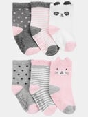Pink/Grey - Toddler Girl 6-Pack Critter Socks, Selected