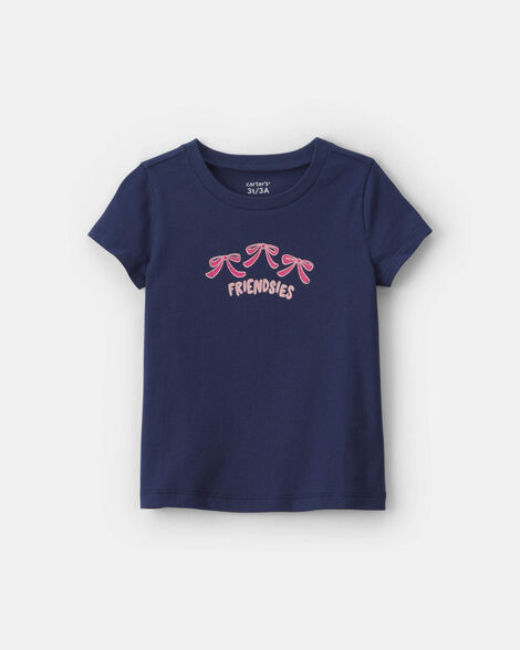 toddler girl 'friendsies' bow graphic tee - navy blue
