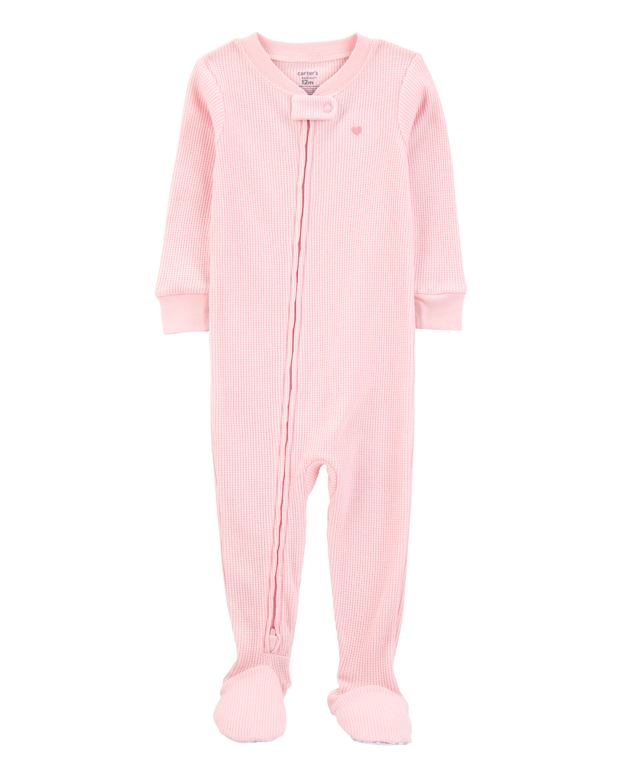Baby Girl Heart Waffle Knit Footie 1-Piece Pajamas - Pink