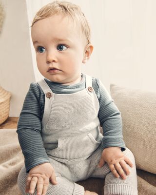 Product image 1 of Baby Organic Cotton Sweater Knit Overalls in Heather Grey