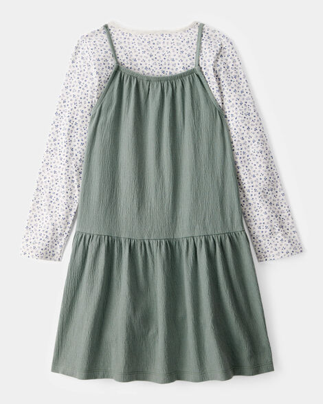Product image 3 of Kid 2-Piece Floral Print Tee & Tank Dress Set - Green/Grey