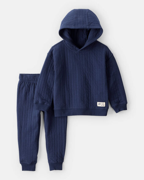 toddler boy 2-piece hooded tee & pant set - navy