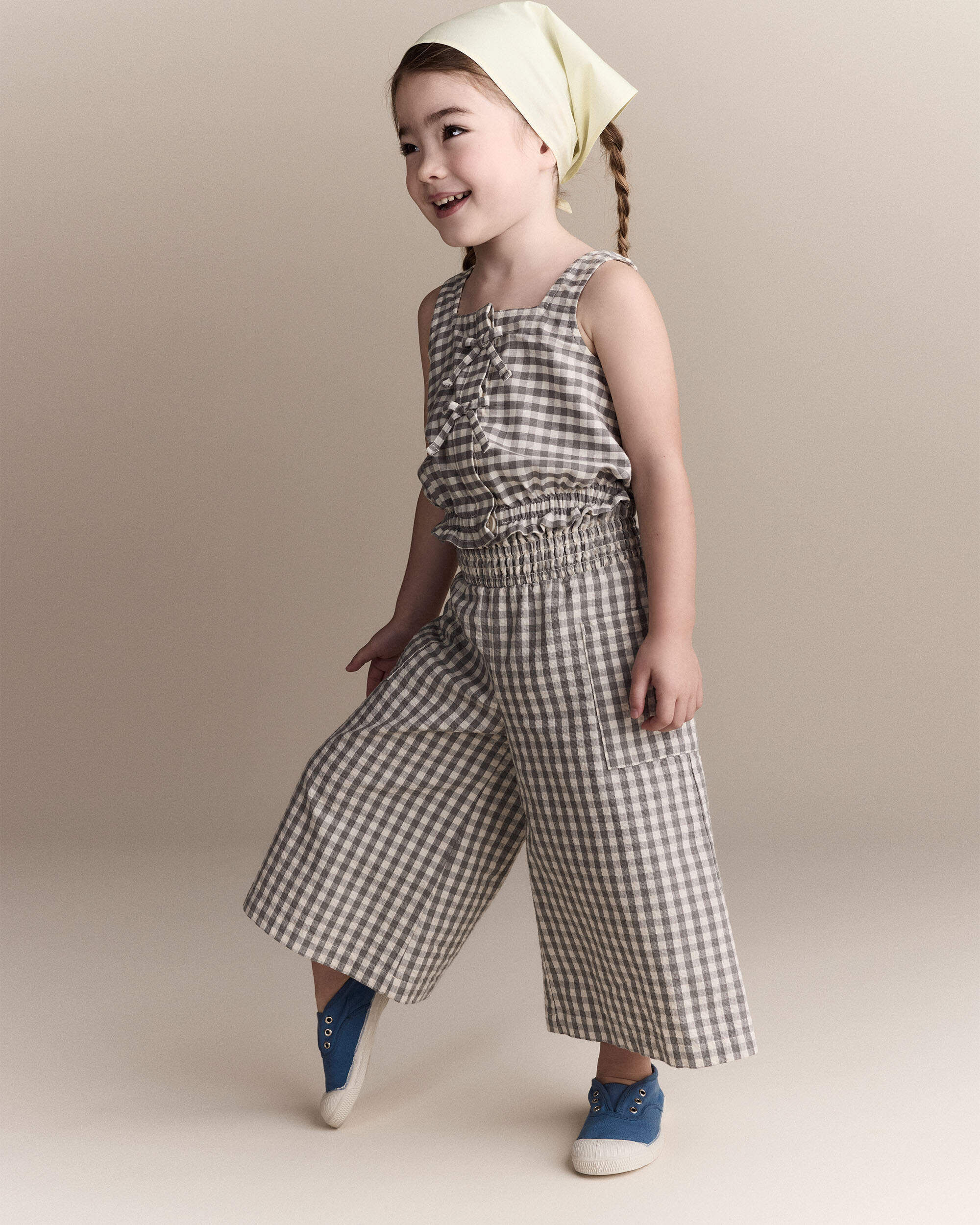 Otter Avenue Toddler Girl Gingham Peplum Top with Bows 12M Cream/Grey
