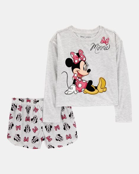 kid minnie mouse loose fit 2-piece pajamas - grey