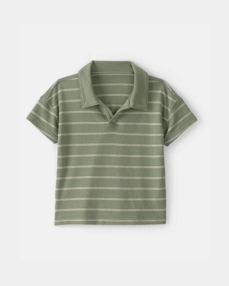 Toddler Boy Striped Polo Shirt - Olive