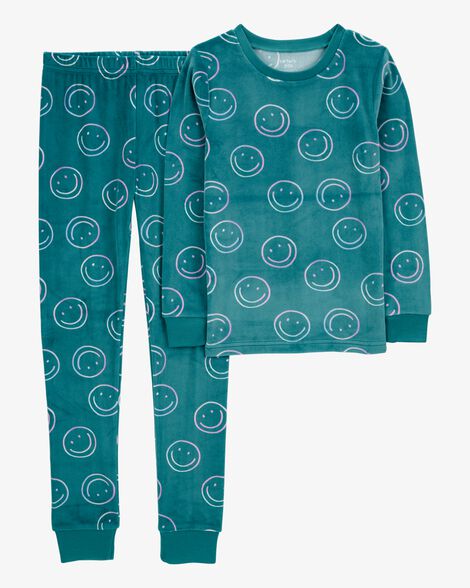 Product image 1 of Kid 2-Piece Smiley Face Fuzzy Velboa Footie Pajamas