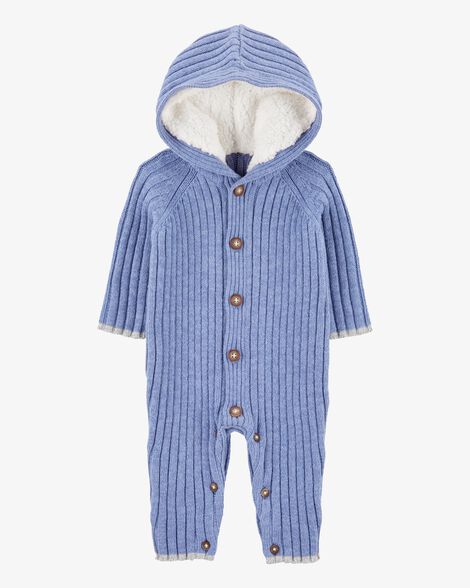 Product image 1 of Baby Ribbed Sweater Knit Button-Front Jumpsuit - Blue