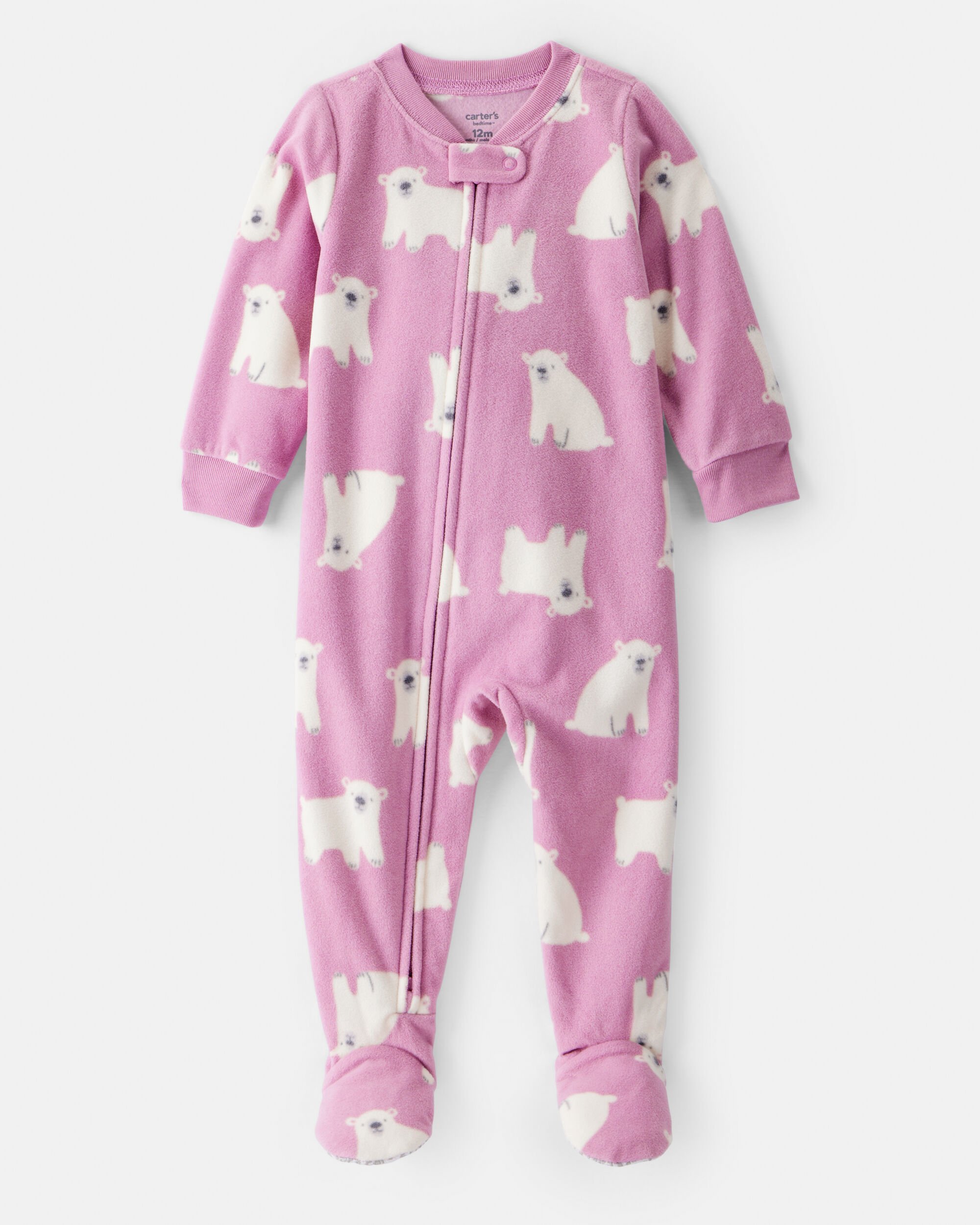 Toddler Girl Polar Bear Loose Fit Long-Sleeve 2-Way Zip 1-Piece Pajamas