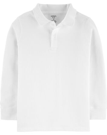 Kid White Long Sleeve Polo Uniform Shirt