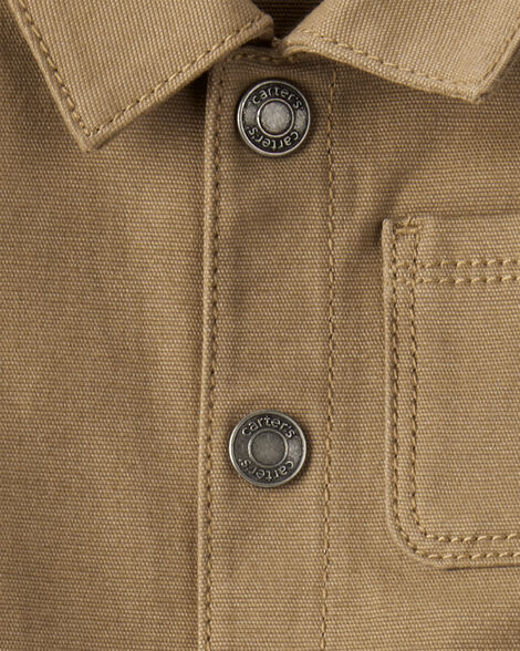Baby Boy Canvas Long-Sleeve Jumpsuit - Brown