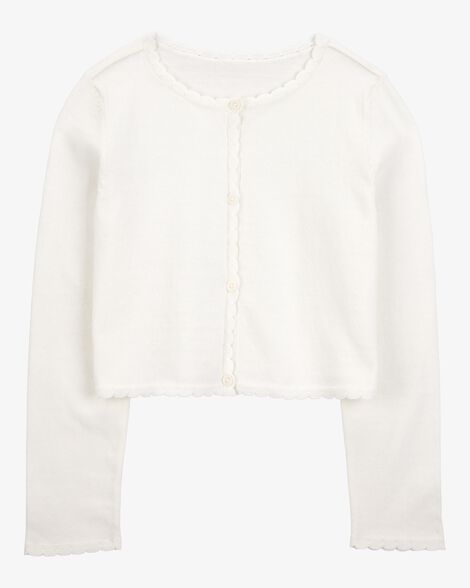  Product image 1 of Kid Scalloped Trim Cardigan Sweater - Ivory