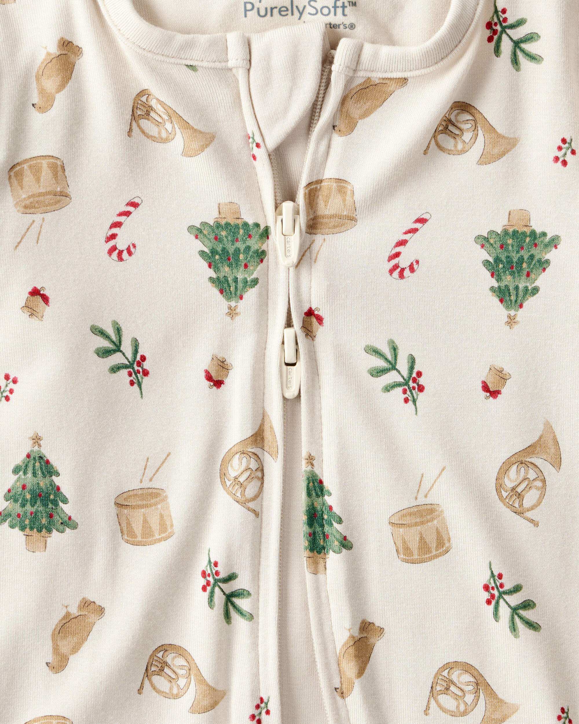 Baby Christmas Print PurelySoft Long-Sleeve Sleep & Play Pajamas - White