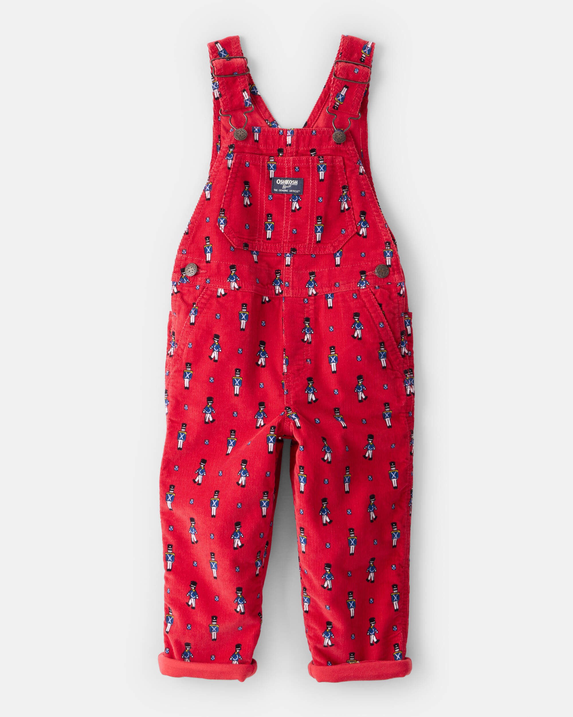 Toddler Boy Nutcracker Print Corduroy Overalls - Red
