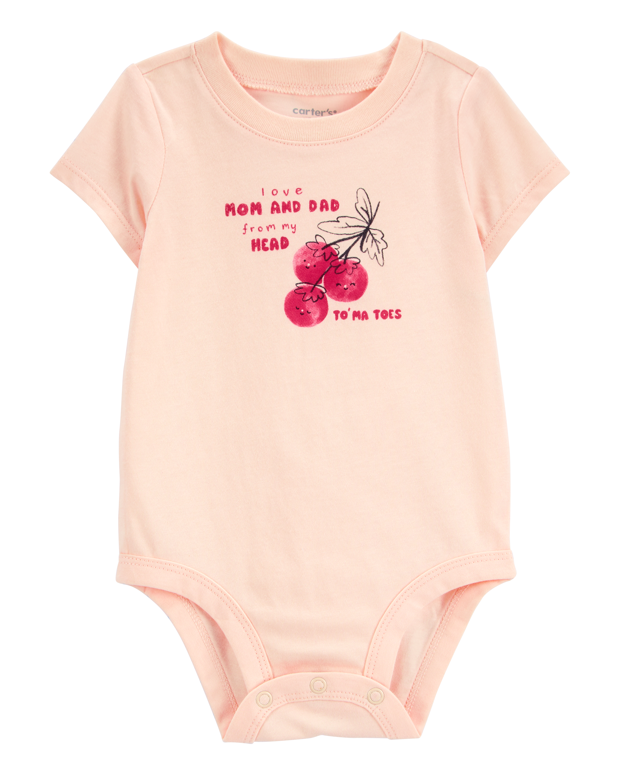 Baby Mom And Dad Tomatoes Short-Sleeve Bodysuit - Pink