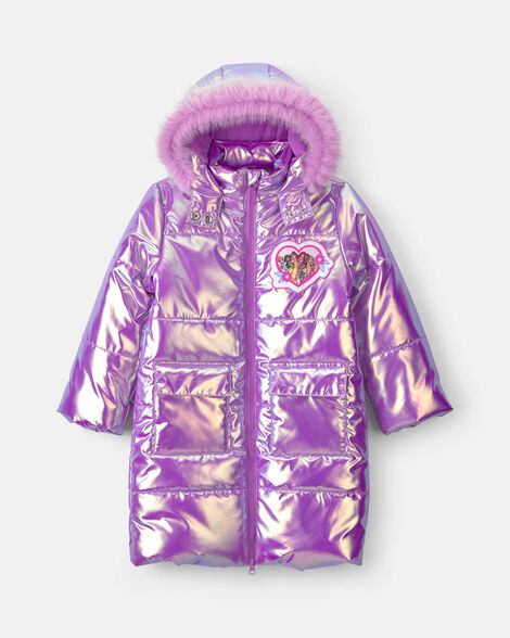 girls disney© princess hooded puffer jacket - purple