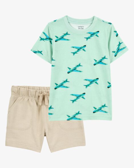 Product image 1 of Baby 2-Piece Airplane Print Tee & French Terry Shorts Set