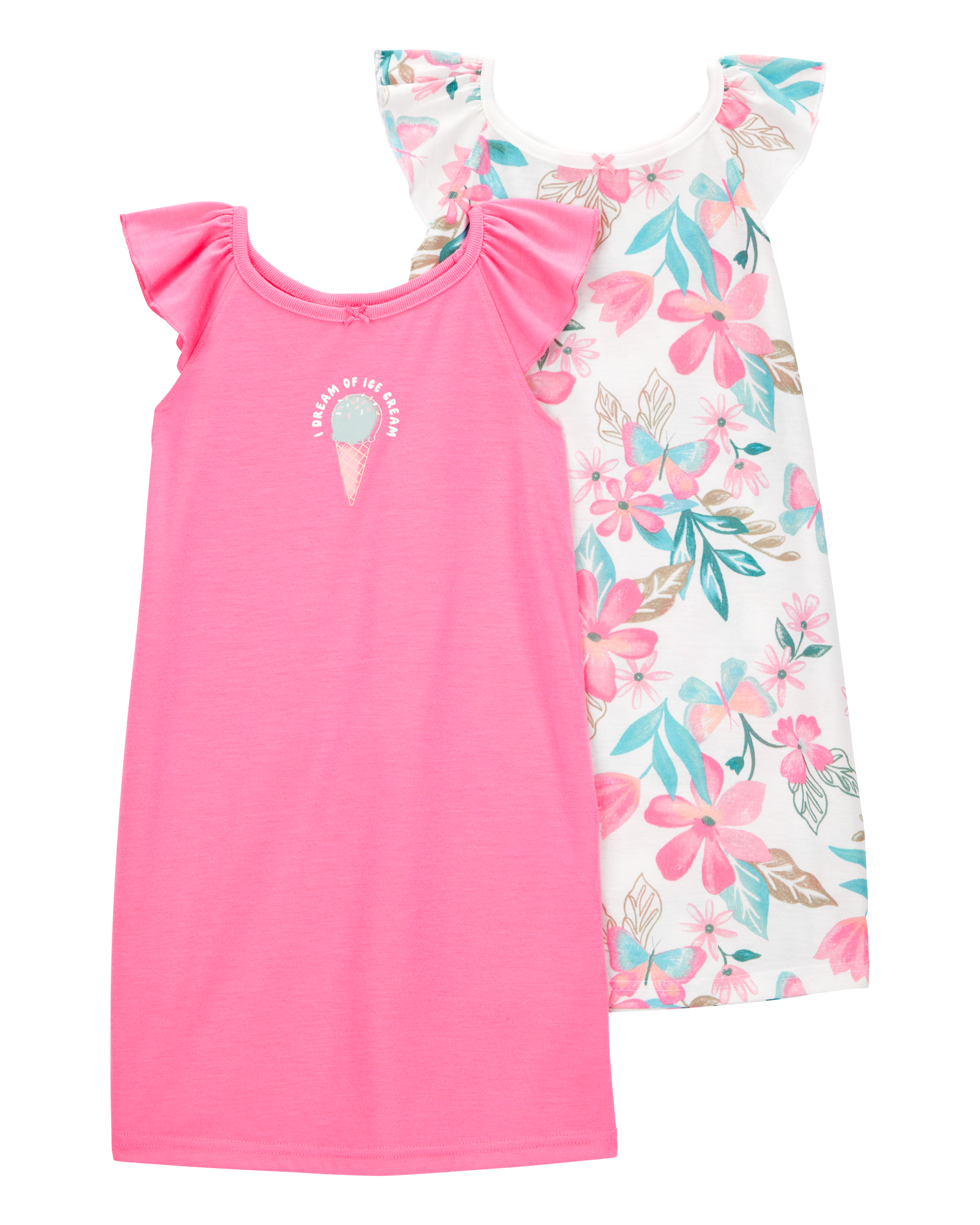 Girls 2-Pack Ice Cream Floral Nightgowns - Pink