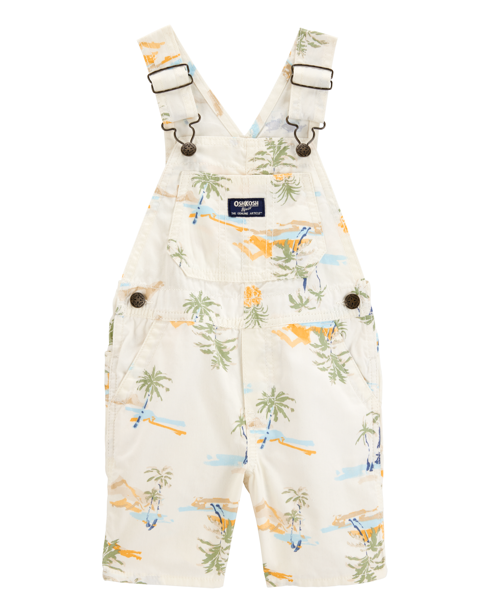 Toddler Boy Tropical-Print Canvas Shortalls-Cream