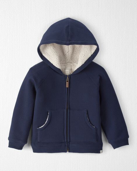 Toddler Boy Recycled Sherpa Waffle Knit Hooded Jacket