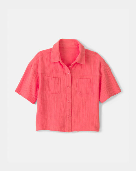 Girls Gauze Short-Sleeve Top - Pink