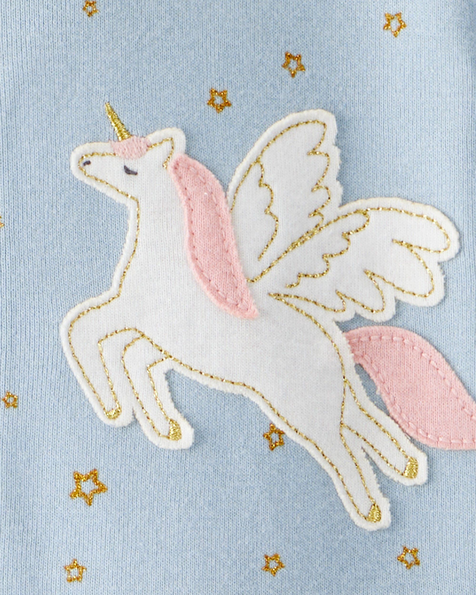 Toddler Girl Unicorn 100% Cotton 1-Piece Pajamas - Blue