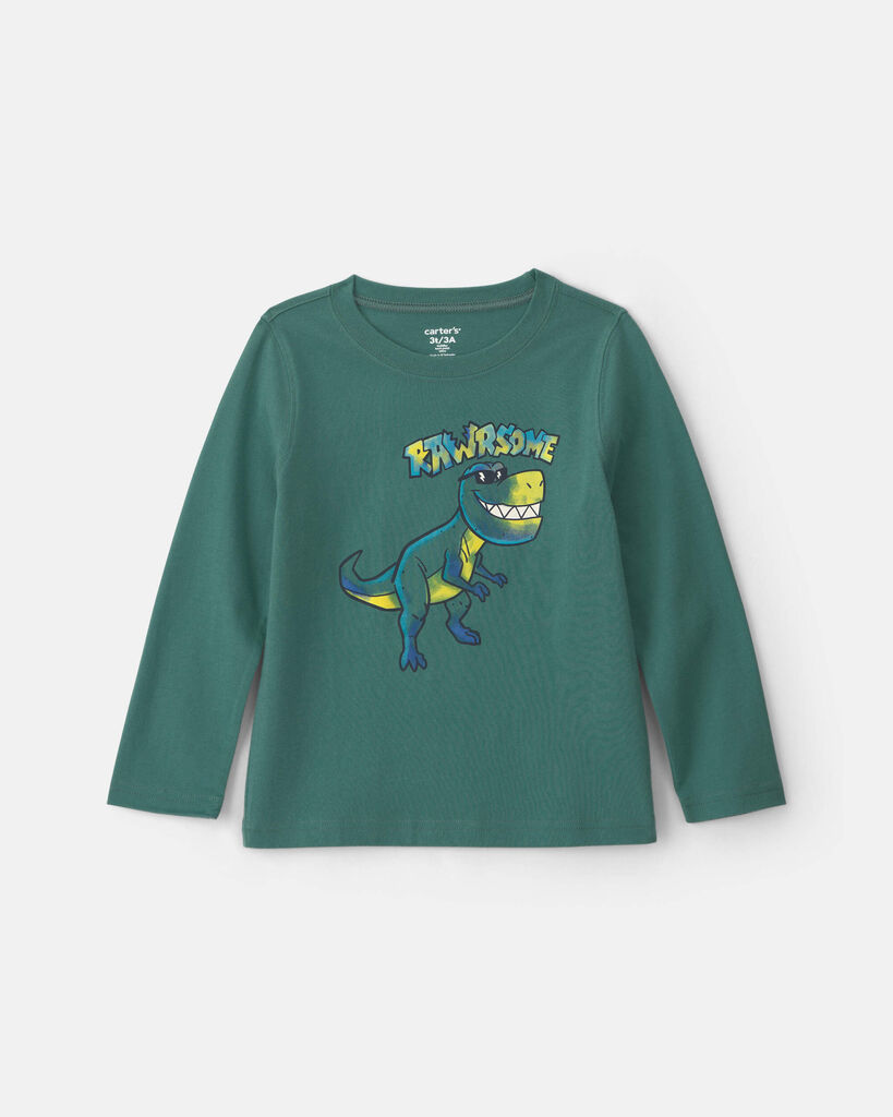 Carter's toddler boy 'rawrsome' dinosaur long-sleeve graphic tee 2T Green
