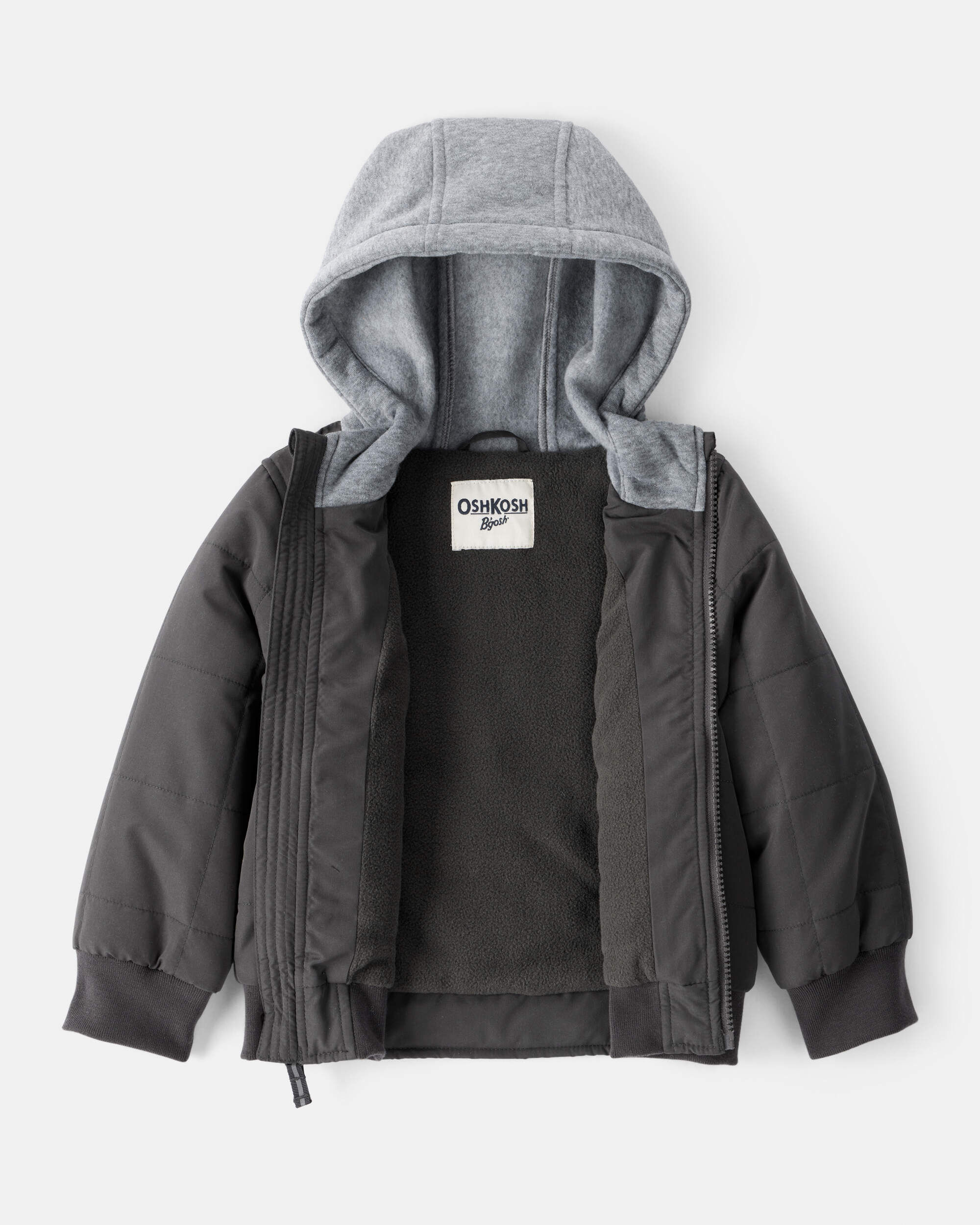 Toddler Boy Long-Sleeve Midweight Quilted Bomber Jacket - Black