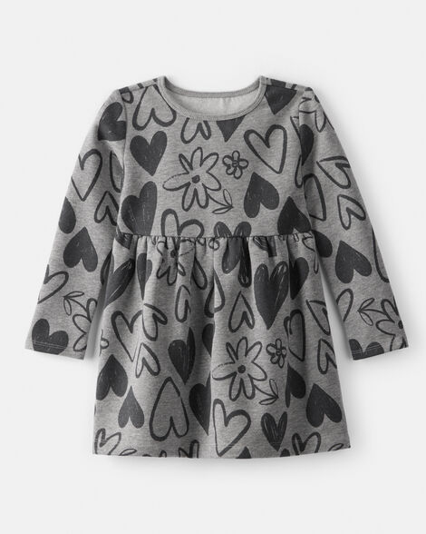 toddler girl daydream fleece heart knit dress - grey